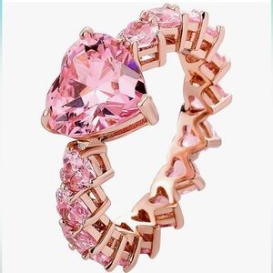 Pink heart channel set ring sparkling pink diamond look size 7 14k gold plated